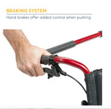 Drive Medical Bariatric Transport Chair with 12 Inches Rear Flat Free Wheels, Red, 22 Inches