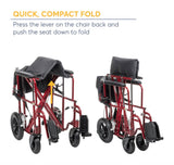 Drive Medical Bariatric Transport Chair with 12 Inches Rear Flat Free Wheels, Red, 22 Inches