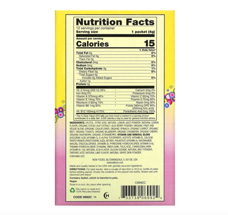 Now Foods Slender Sticks Acai Lemonade, Sugar Free, 12 Ct