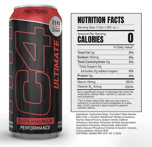 C4 Ultimate Energy Drink  Fruit Punch  16 Oz