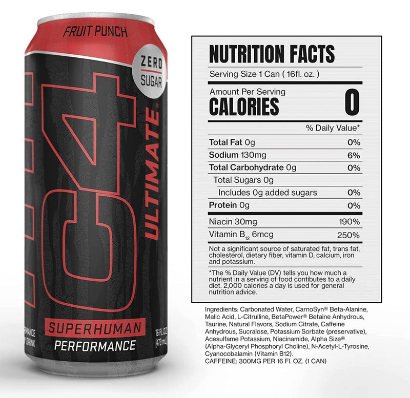 C4 Ultimate Energy Drink  Fruit Punch  16 Oz