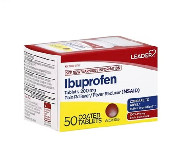 Leader Ibuprofen Coated Tablets, 200mg, 50ct