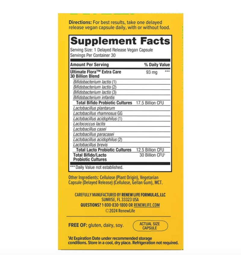 Renew Life Extra Care Digestive Adult Probiotic 30 Billion CFU, 12 Strains, 30 Count