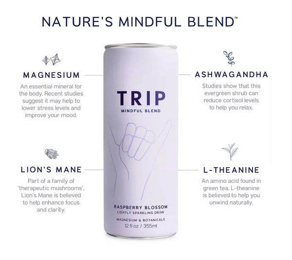 Trip Mindful Blend Raspberry Orange Blossom Lightly Sparkling Botanical - 12 fl oz Can