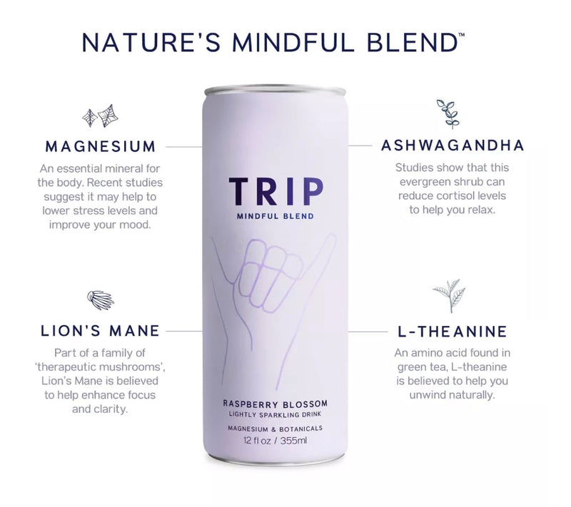 Trip Mindful Blend Raspberry Orange Blossom Lightly Sparkling Botanical - 12 fl oz Can