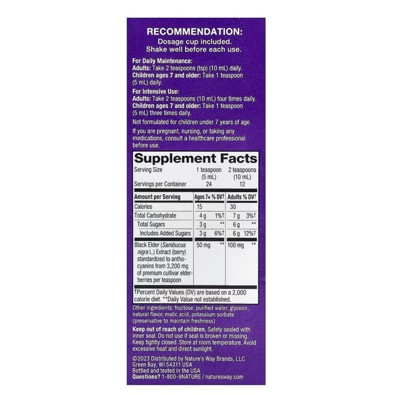 Nature's Way Sambucus Original Elderberry Syrup Elderberry, 50 mg per Serving Size, 4 fl oz