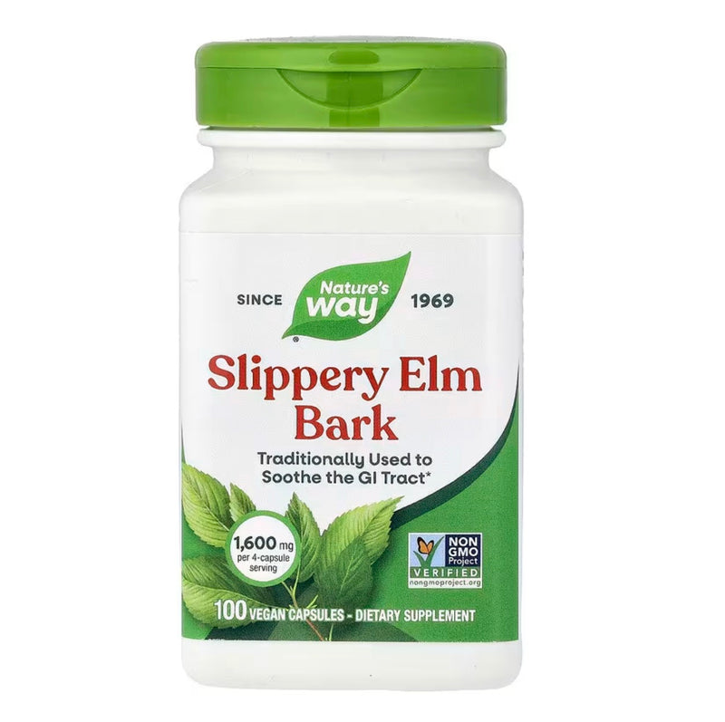 Nature's Way Slippery Elm Bark 1600 mg per Serving Size, 100 Vegan Capsules