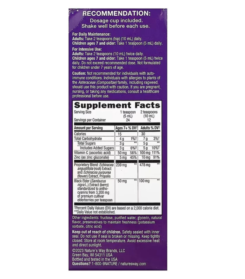 Nature Way Sambucus inmune jarabe 8 oz con equinácea zinc y vitamina C