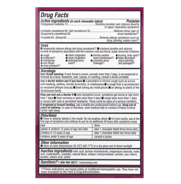 Nature's Way umcka alergia y seno masticables tabletas