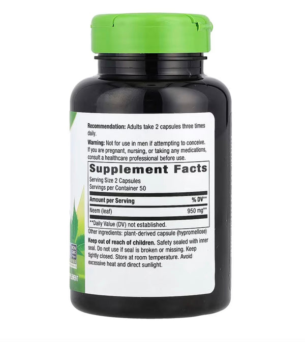 Nature's Way Neem Leaves 950 mg per Serving Size, 100 Vegan Capsules