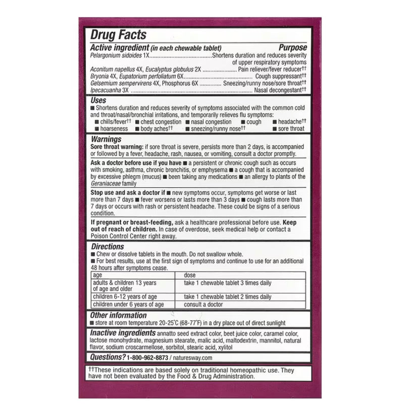 Umcka, Cold + Flu Relief Chewables, Ages 6+, Berry, 20 Chewables Tablets