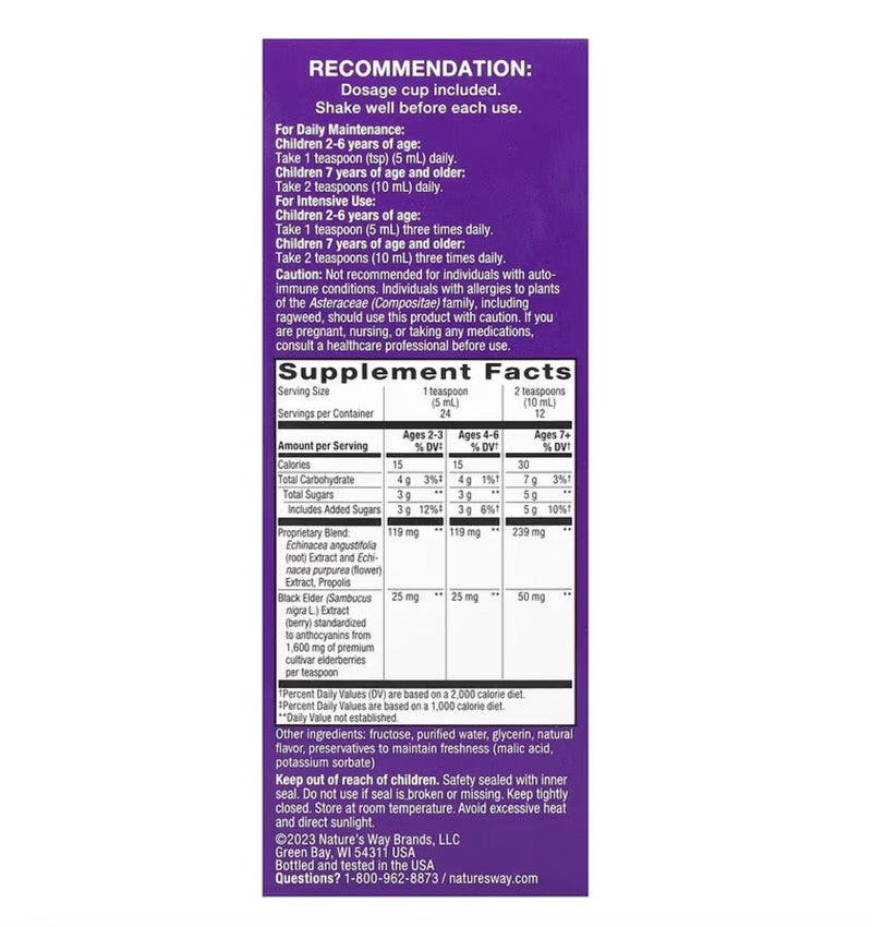Nature's Way Sambucus® Kids Immune Syrup Elderberry with Propolis & Echinacea, Ages 2+, 4 fl oz