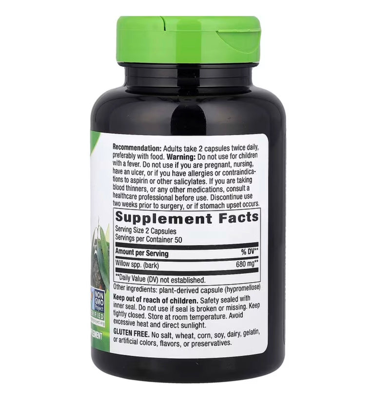 Natures Way Willow Bark 680 mg per Serving Size, 100 Vegetable Capsules