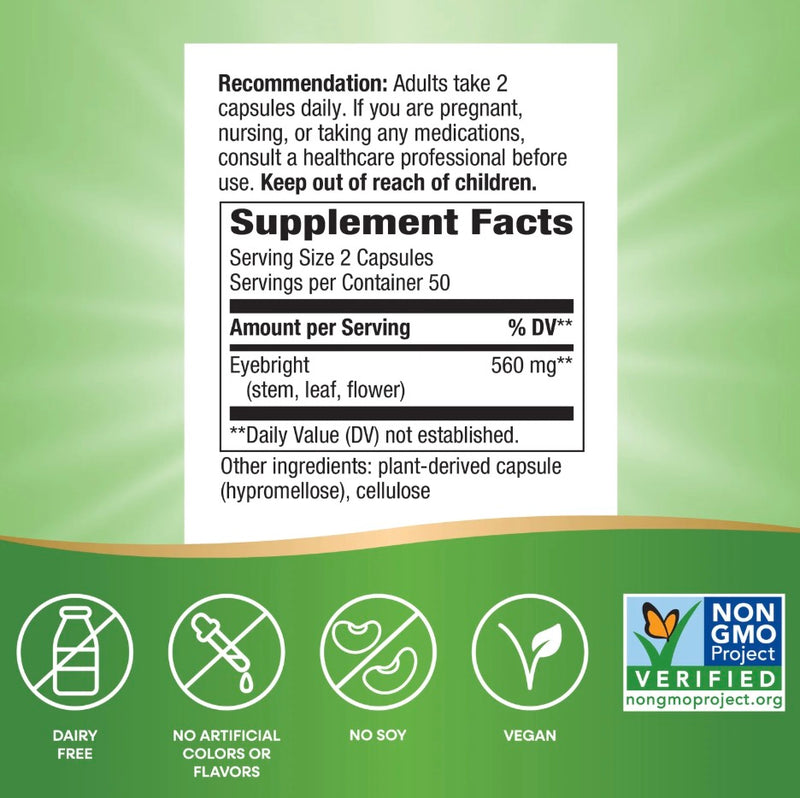 Nature's Way Eyebright Traditional Herb 560 mg per Serving Size, 100 Vegan Capsules