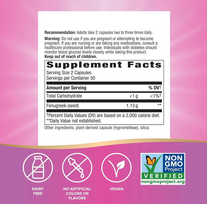 Nature's Way Fenugreek Seed 1130 mg per Serving 100 Vegan Capsules