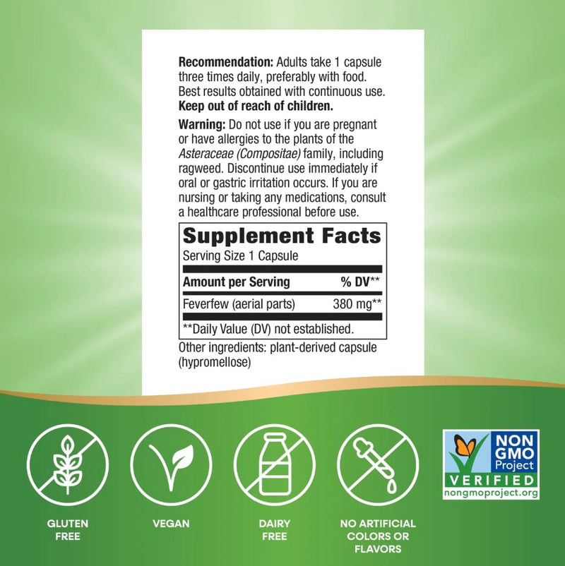 Nature's Way Feverfew 380 mg per Serving 100 Vegan Capsules