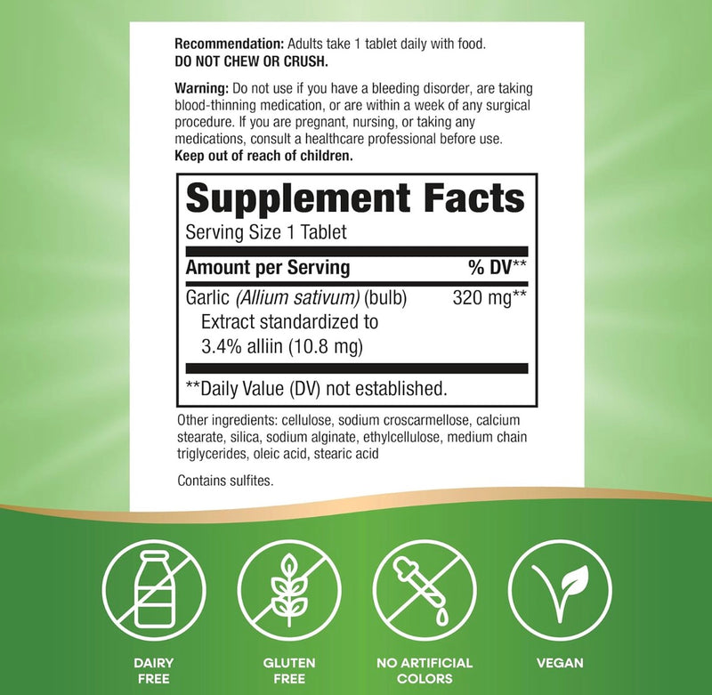 Nature's Way Garlinase 5000 Garlic Extract Odorless 100 Vegan Tablets