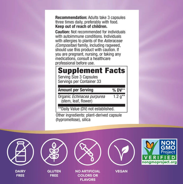 Nature's Way Echinacea Herbs 1200 mg 100 Cápsulas de vegetales