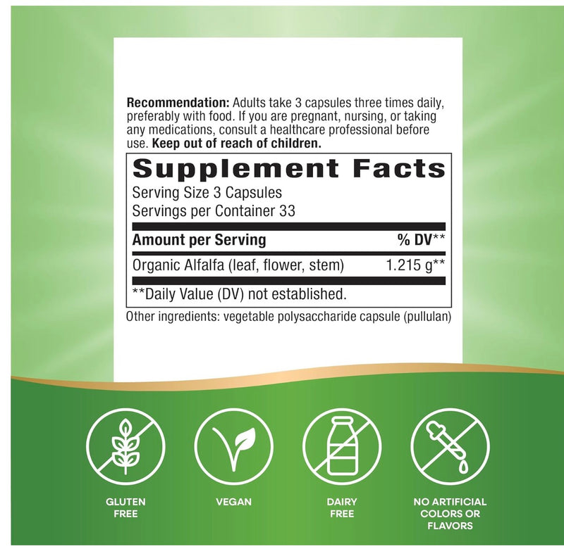 Nature's Way Alfalfa 1215 mg per Serving Size, 100 Vegan Capsules