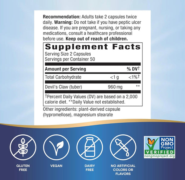 Nature's Way Devil's Claw Secondary Root 960 mg per Serving Size, 100 Vegan Capsules