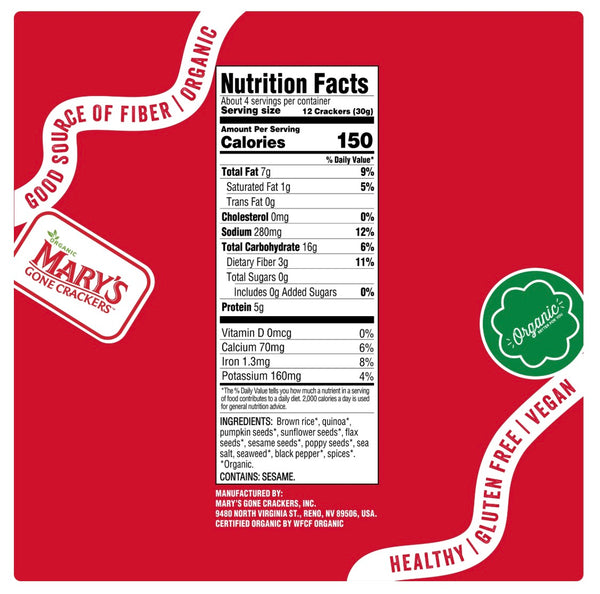 Mary's Gone Crackers Gluten Free Super Seed Classic - 4oz