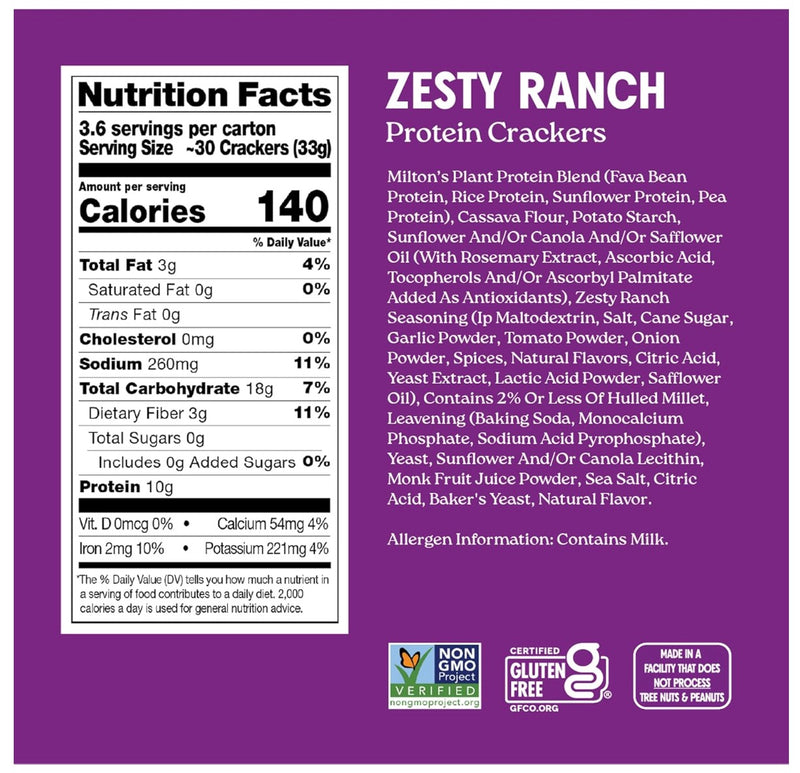 Milton’s Plant-Based Protein Crackers Zesty Ranch, 120g