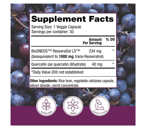 Reserveage Beauty Resveratrol Plus 1000 Mg - 30 Veggie Capsules