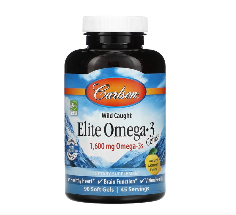 Carlson Wild Caught Elite Omega-3 Gems, 1600 Mg, Lemon, 90 Softgels
