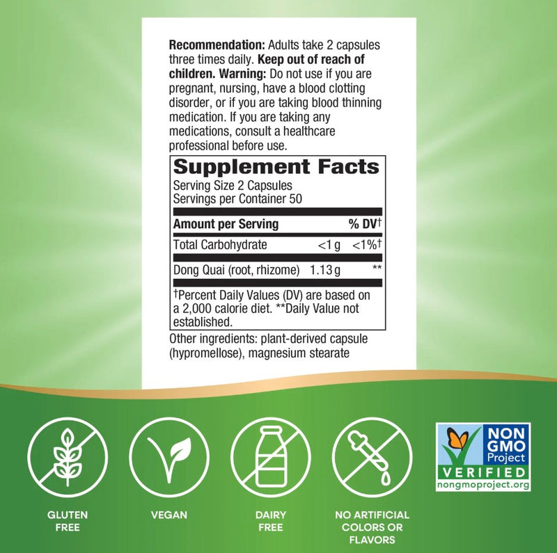 Nature's Way Dong Quai Root 1130mg per Serving 100 Vegan Capsules