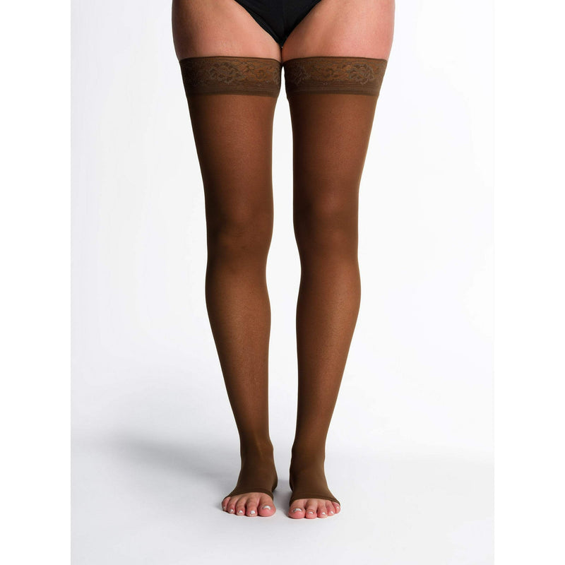 Sigvaris Sheer 781 Thigh High 15-20 With Crip Top Mocha Open Toe LS