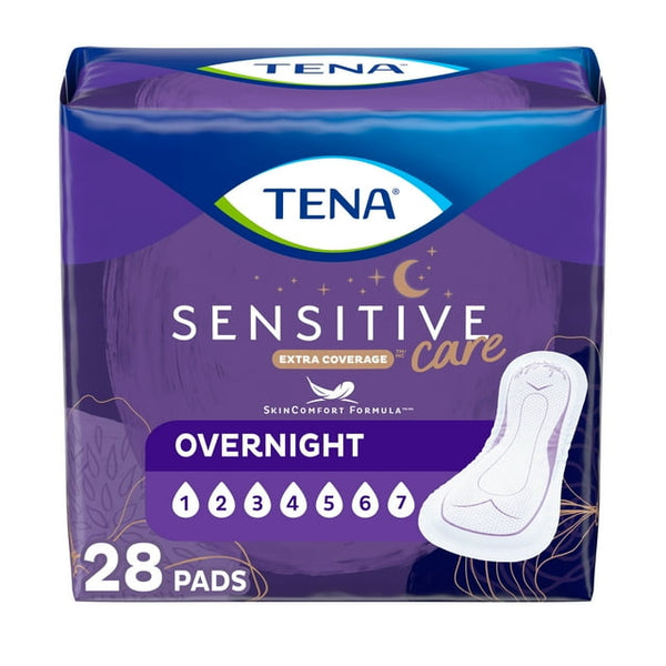 Tena Sensitive Care Extra Coverage Overnight Pads 28ct 54282