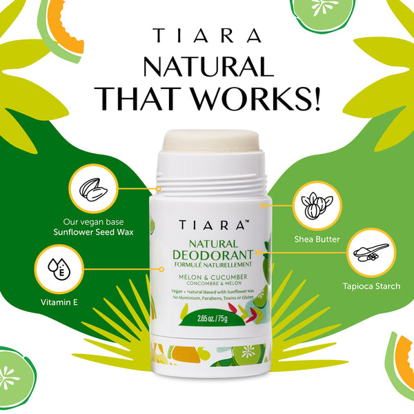 TIARA Natural Deodorant,Aluminium and Gluten Free deodorant Melon and Cucumber natural scent