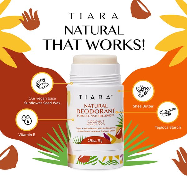 TIARA Natural Deodorant,Aluminium and Gluten Free deodorant Coconut natural scent