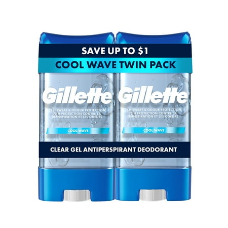Gillette 72 Hours Sweat Protection Clear Gel Antiperspirant & Deodorant for Men Cool Wave - 3.8oz/2pk