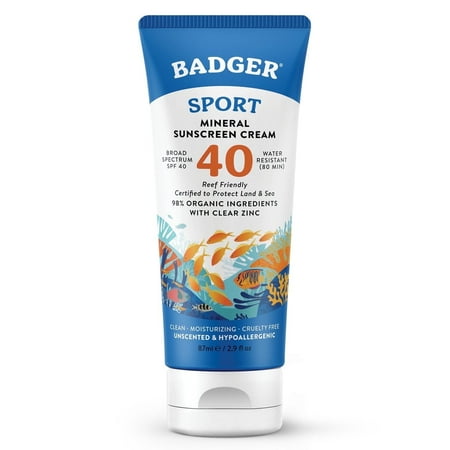 Badger Sport Mineral Sunscreen Cream SPF 40  2.9 fl oz