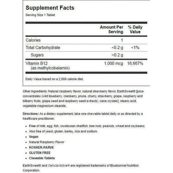Bluebonnet metilcobalamina 1000mcg masticables 60ct