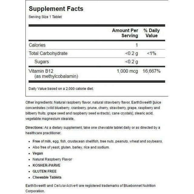 Bluebonnet metilcobalamina 1000mcg masticables 60ct