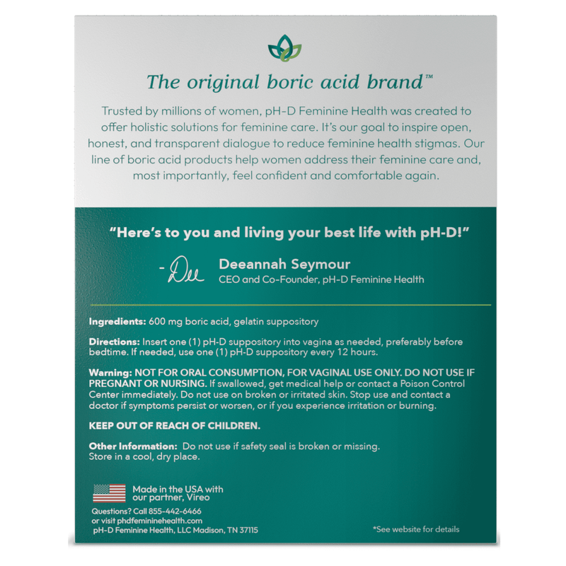 Natural Ph-D Femenine Health Vaginal Suppositories 24ct