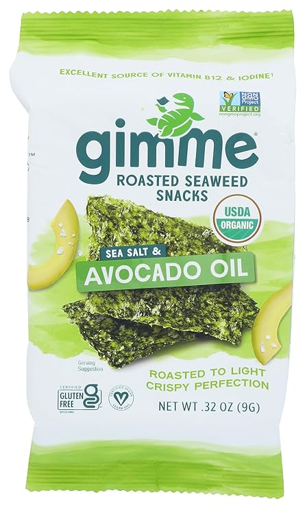 Gimme - Hojas de algas asadas orgánicas - ceto, vegano, sin gluten - Gran fuente de yodo y bocadillos saludables para niños y adultos para niños y adultos