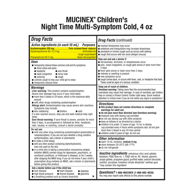 Mucinex Children's Night Time Multi-Symptom Cold Relief Mixed Berry 4oz