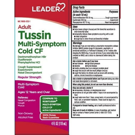 Leader Adult Tussin Multi-Symptom Cf Cough & Cold 4oz
