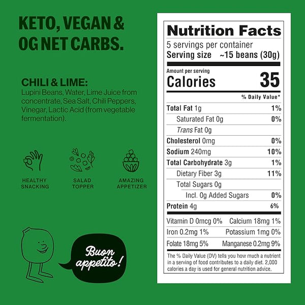 Brami Lupini Snack Bean Chile and Lime, 5.3 oz