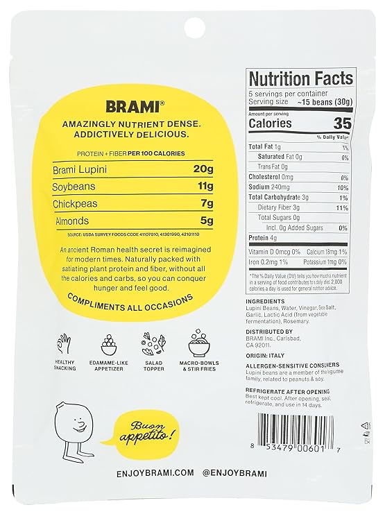 Brami Lupini Snack Bean Garlic and Rosemary, 5.3 oz