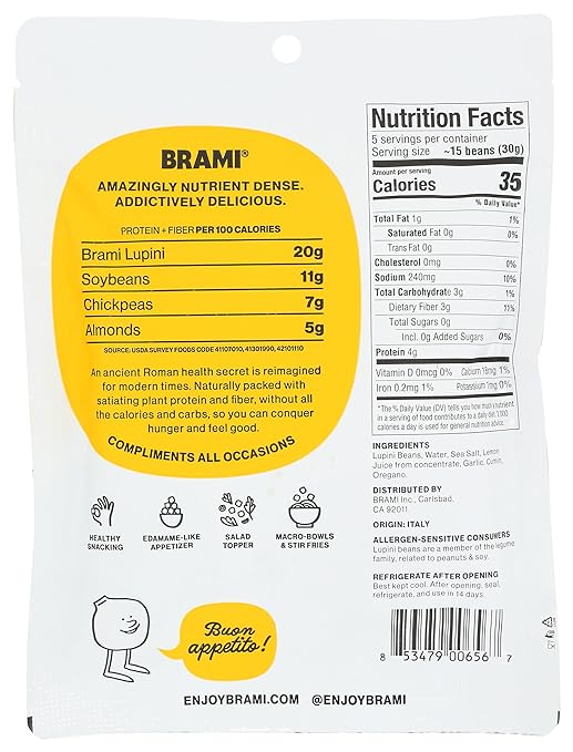 Brami Lupini Snack Bean Mediterráneo Mediterráneo, 5.3 oz