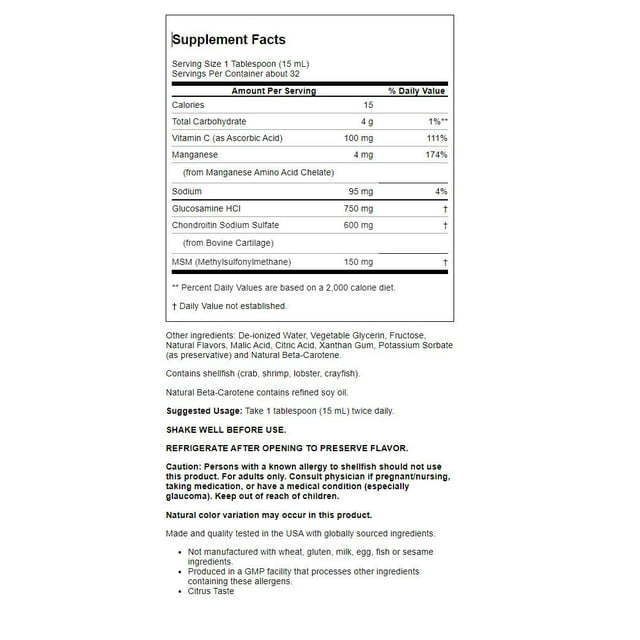 Now Liquid Glucosamine Chondroitin MSM 16Oz