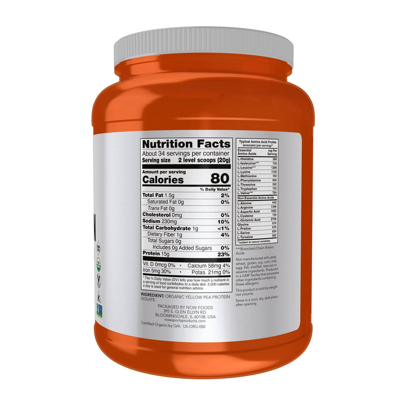 Now Sports Organic Pea Protein 1.5 Lbs