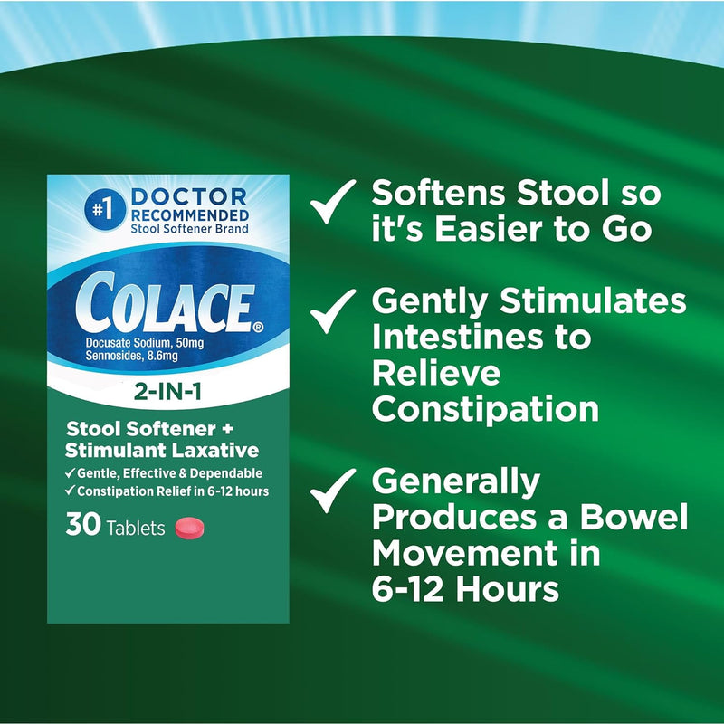 Colace Docusate Sodium 2 In 1 50mg 30 Tablets