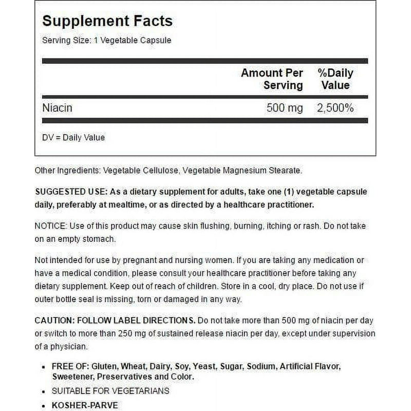Solgar Niacin 500mg Vegetable Capsules 100ct