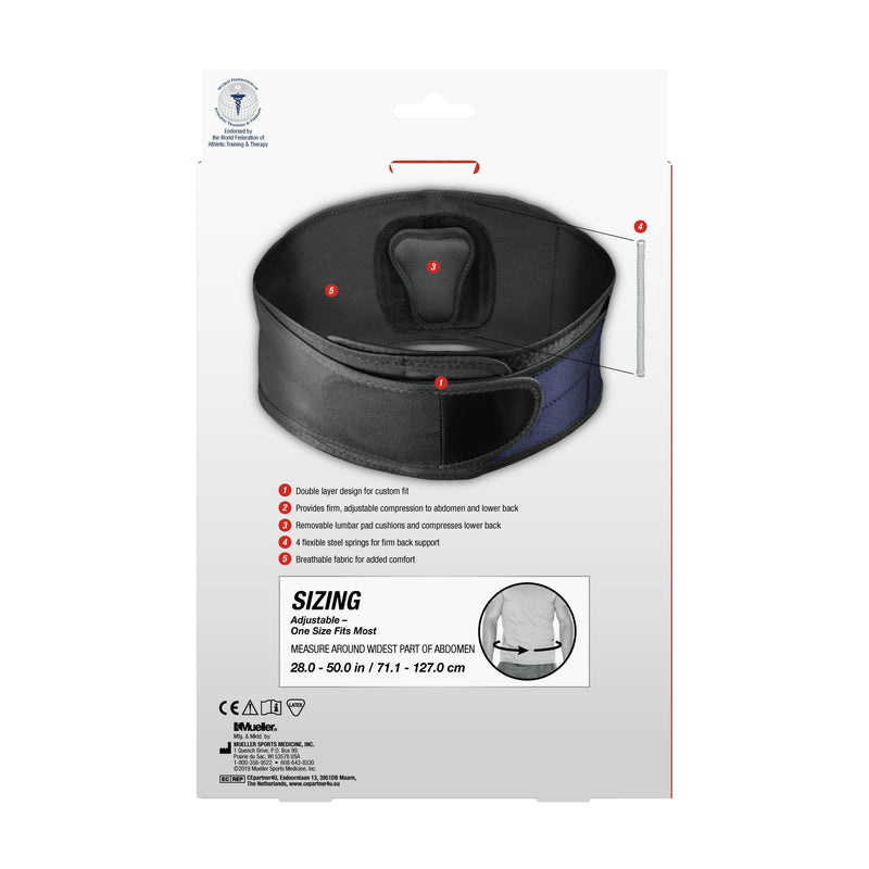 Mueller Adjustable Lumbar Back Brace 6721 One Size Fits Most