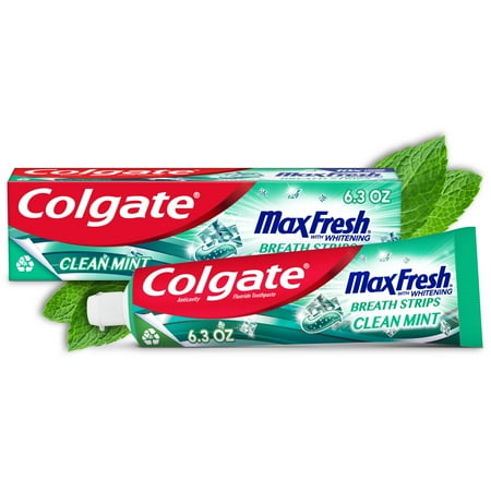 Colgate Max Fresh Whitening Toothpaste with Mini Breath Strips  Clean Mint  6.3 oz
